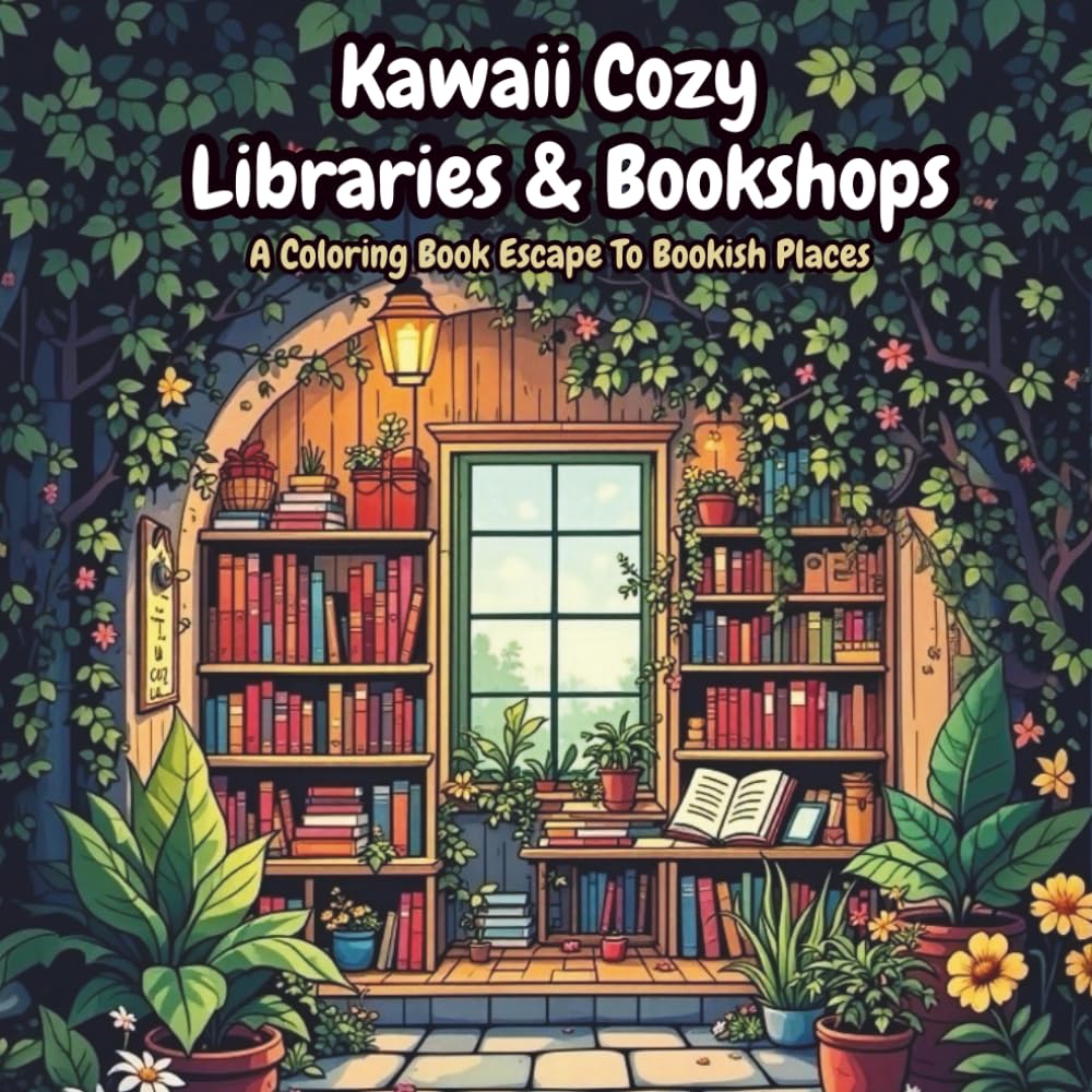 Kawaii Cozy Libraries & Bookshops: A Coloring Book Escape to Bookish Places
