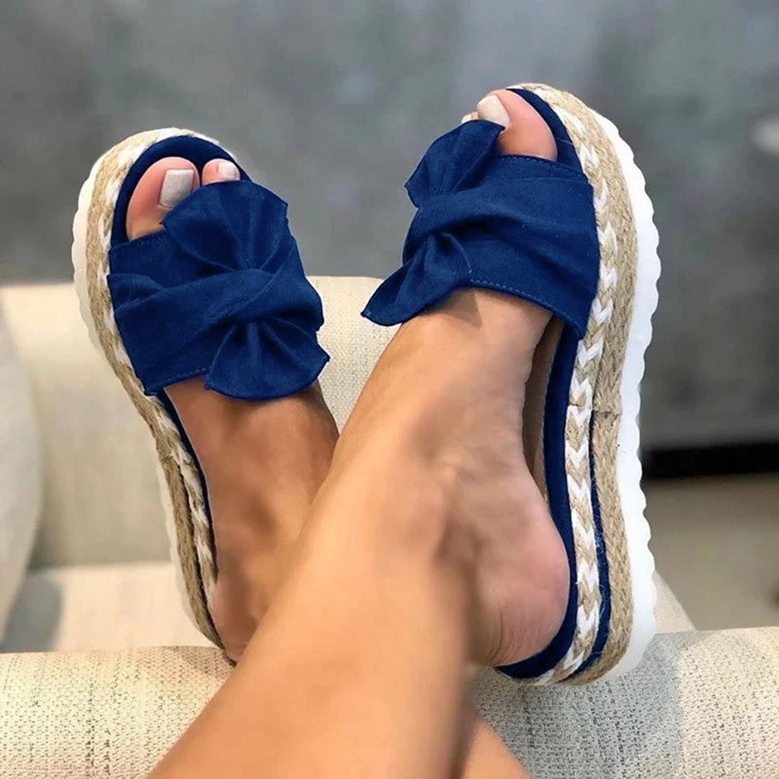 Sandalias de playa planas con puntera transpirable para mujer, de verano, con lazo, para mujer