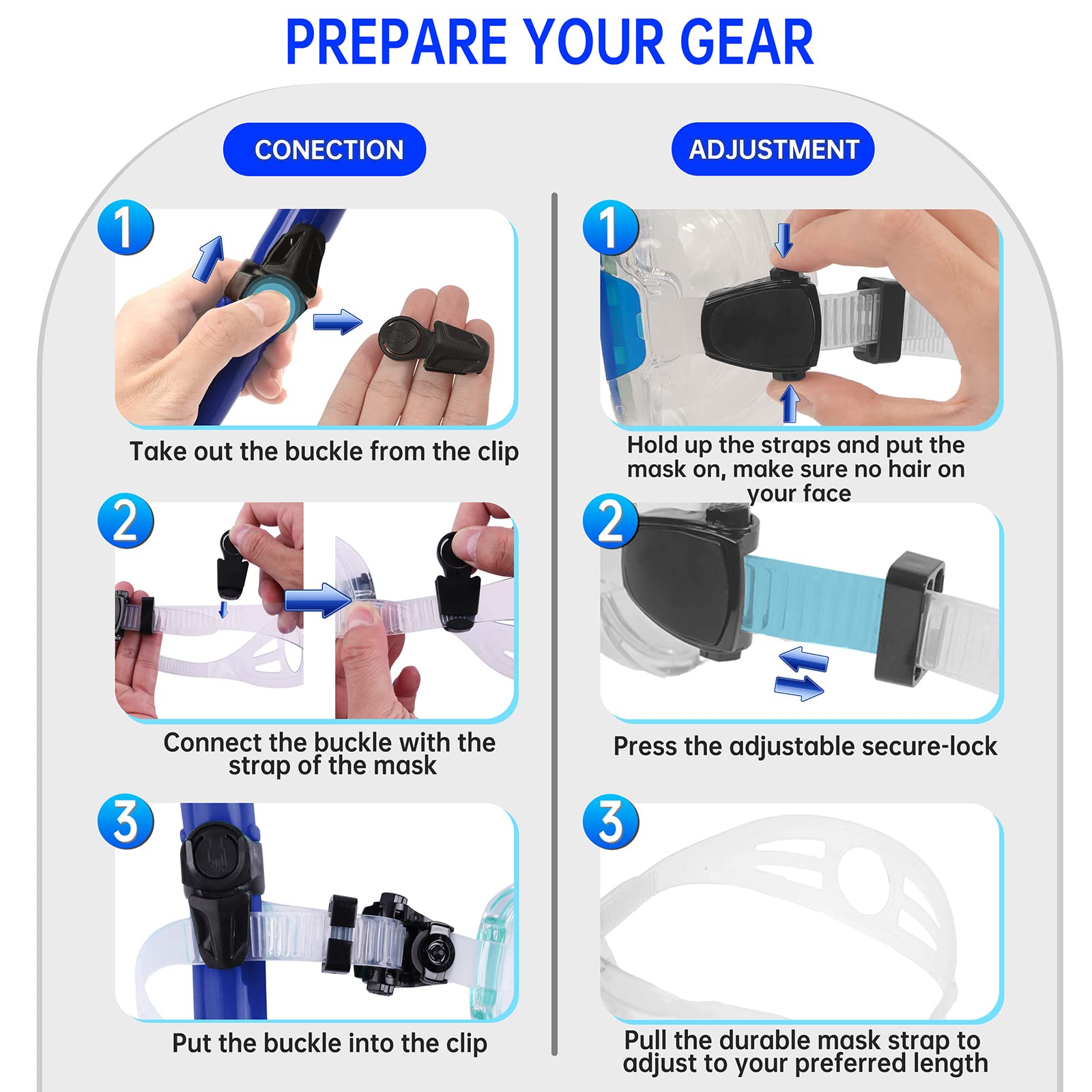 Arlierss Set per Snorkeling, Anti-Fog Maschera Subacquea Panoramica a 180 Gradi e Snorkel Pieghevole, Anti-Perdite Maschera Snorkeling, Set Snorkeling, Set per Lo Snorkeling ​a Secco, Unisex Adulto