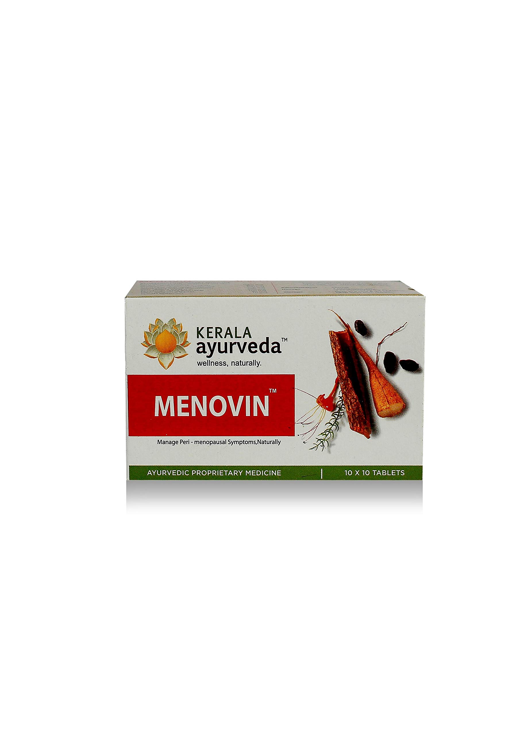 Kerala Ayurveda Menovin Tablet | For Peri-Menopausal symptoms| Eases Hot Flashes | Soothes Mood Swings| Better Women Health| With Asoka, Lodra, Satavari, Chitraka, Pravala Bhasma|