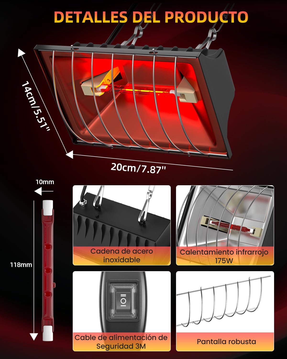 GlowUp Lampara Calor Pollitos 275W, Incluye 2x 175W Bombillas de Calor Infrarroja, Lámpara Calor de Aves de Corral para Cachorros, Pollo Broder, Pato, Cerdos, Corderos (Negro)