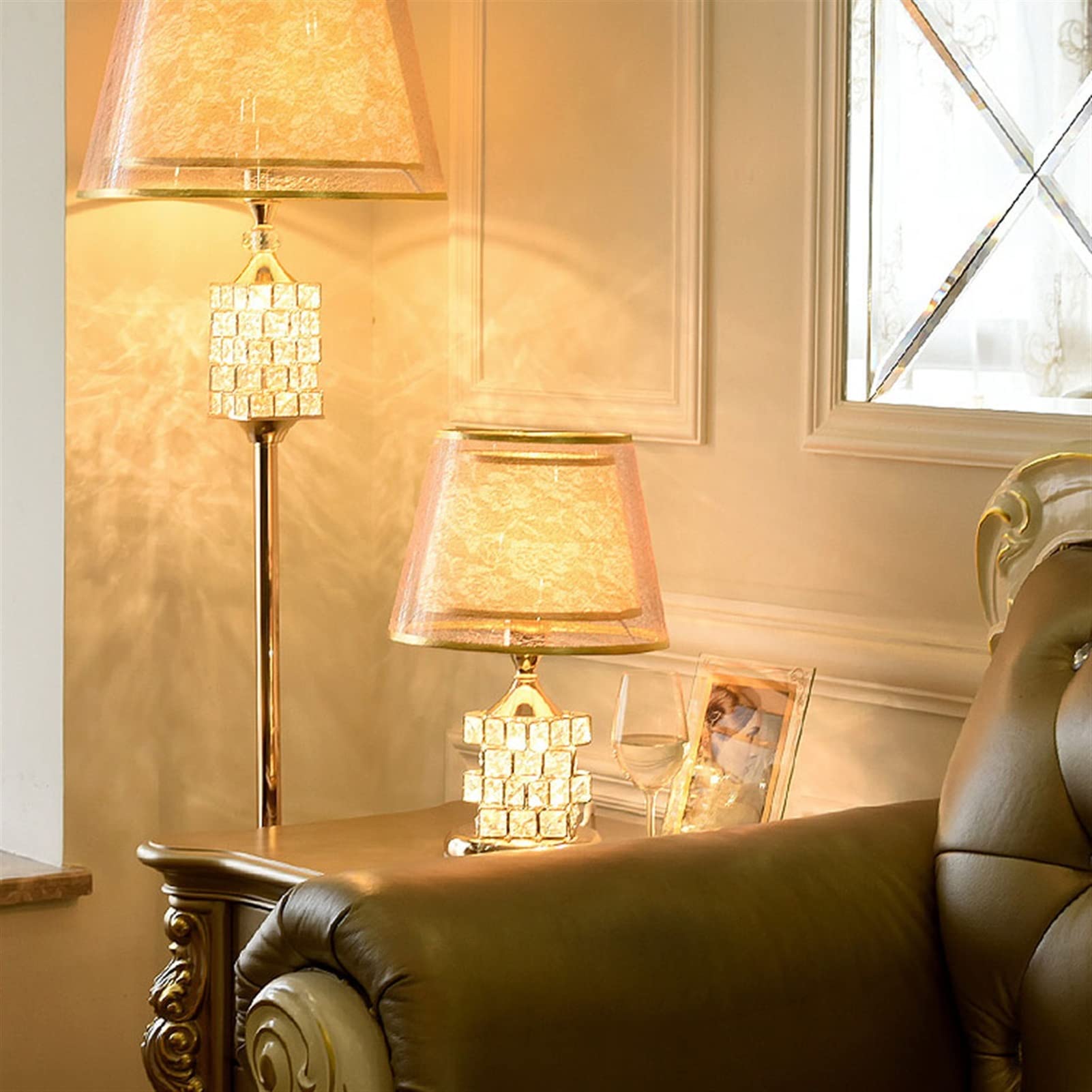 Lámpara de mesa de noche Lámpara de mesa de cristal moderna Lámpara de mesa de cristal elegante Lámpara de mesita de noche de cristal para sala de estar Habitación de niñas Juego de 2 lámparas de