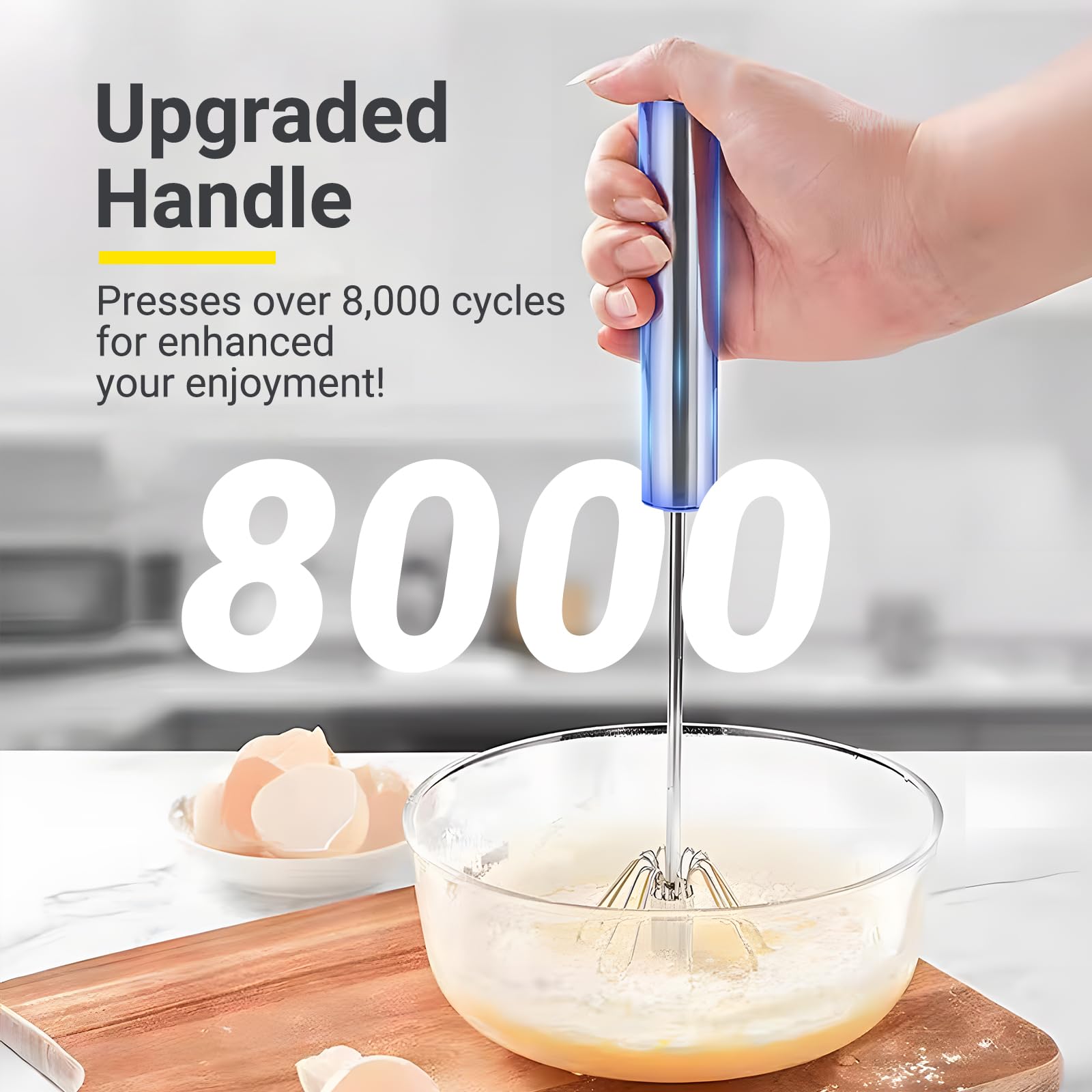 JLiup Egg Whisk,2025 Upgraded Stainless Steel Semi Automatic Whisk,Hand Wisk Egg Beater Easy to Use for Making Cream, Blending, Whisking, Beating & Stirring (12 Inch) - Image 3