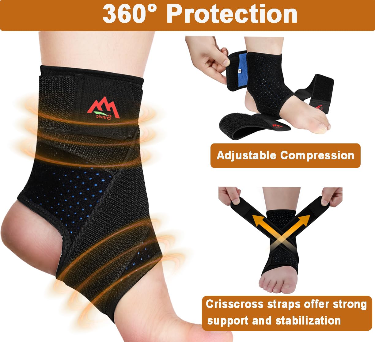 Tobillera, 2 unidades, transpirable y ajustable, soporte de tobillo para hombres y mujeres, fuerte compresión para tobillos esguincados, fascitis plantar, deportes.