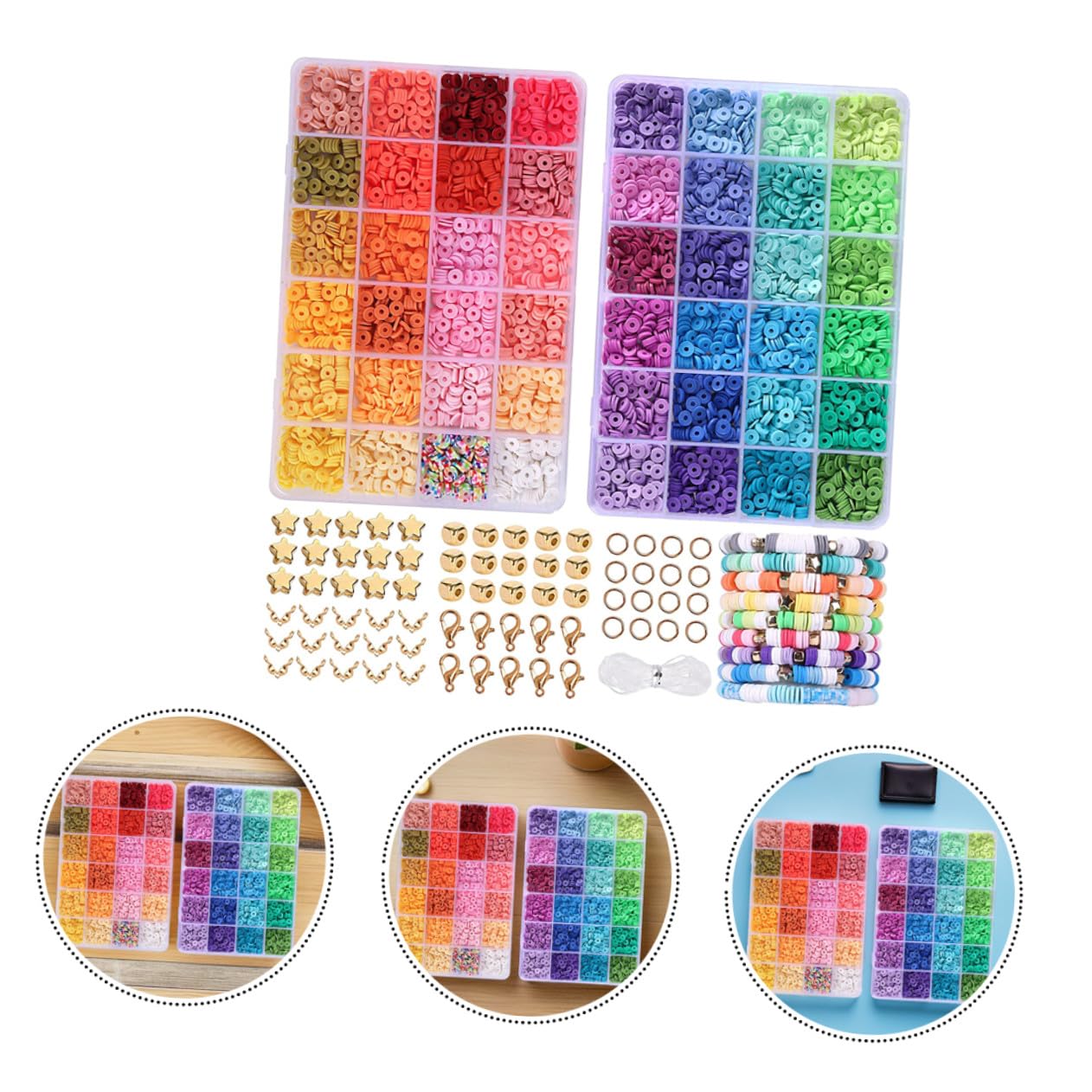 WEKAMOS Kit per Creazione Gioielli Argilla Polimerica Colori Perline per Bracciali Fai da Te Accessori per Collane e Portachiavi per Attività e Regali Creativi