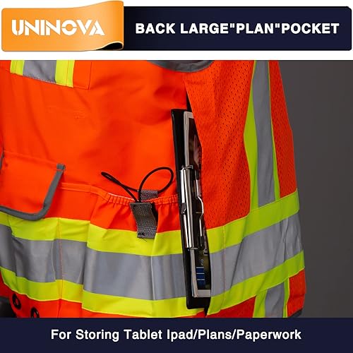 Miniatura 5 de UNINOVA Chaleco de seguridad reflectante para hombre, clase 2, chaleco de seguridad reflectante con bolsillos y cremallera