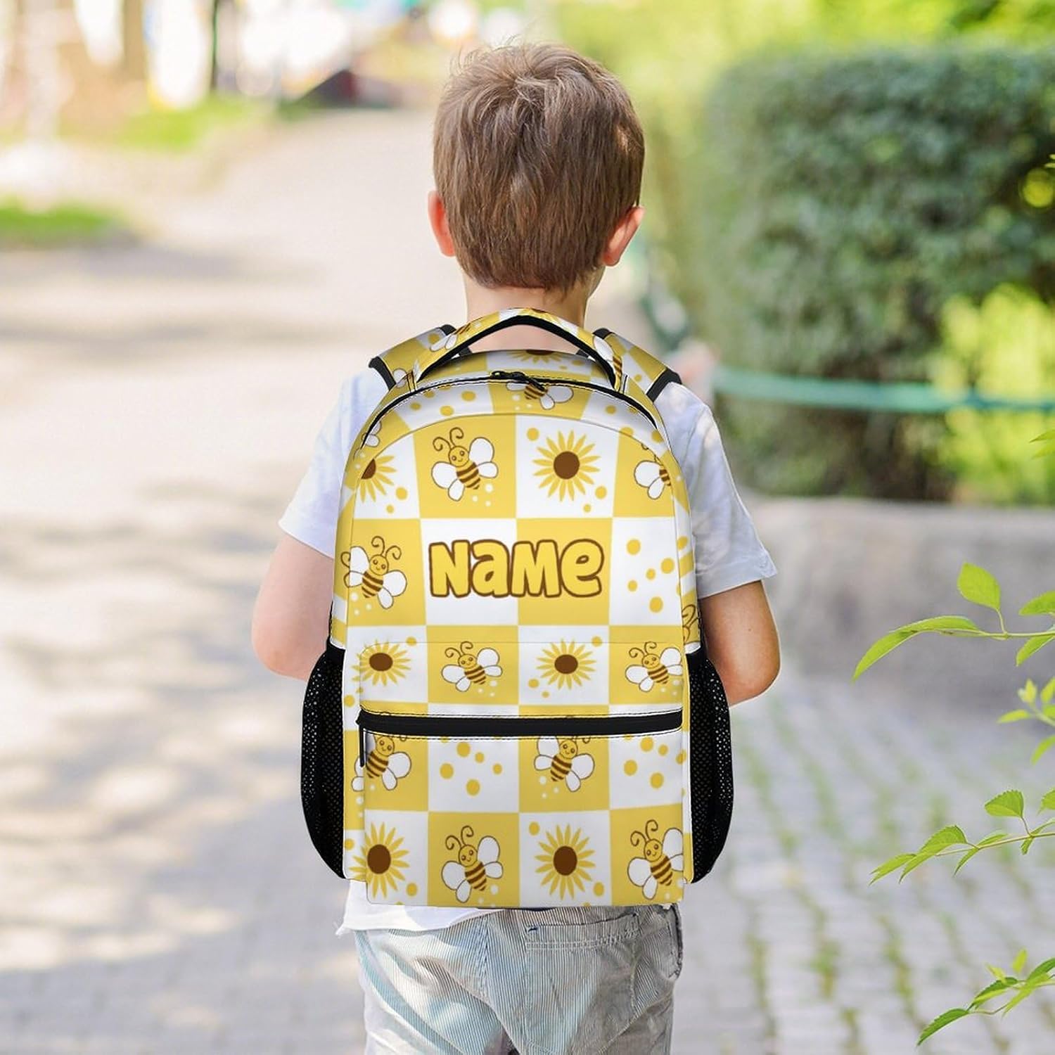 Personalized Bee School Backpack - 16 Inches Yellow Backpacks for Teens - Multipurpose Cartoon Bookbag for Travel