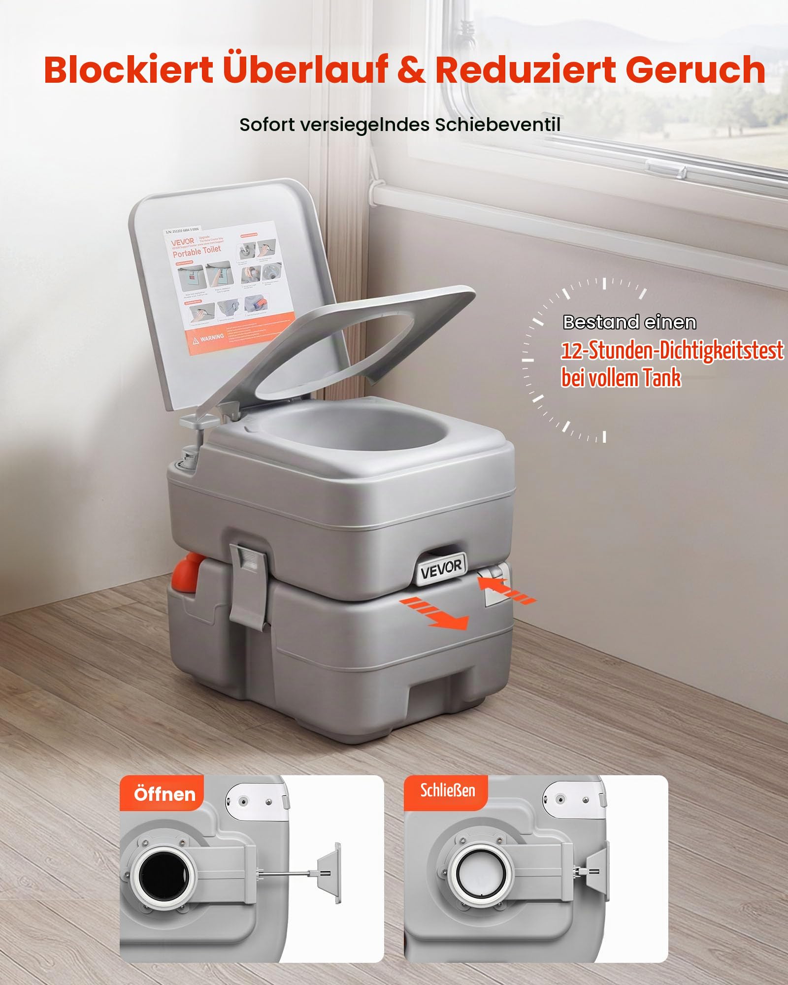 VEVOR Tragbare Toilette mit 20 L Abnehmbarem Abwassertank & 120 Spülungen, Campingtoilette Reisetoilette mit Füllstandsanzeige, Geeignet für Wohnmobilreisen Camping Wandern Bootsfahrten Ausflüge