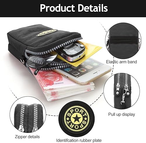 Miniatura 3 de Soporte para brazaletes para teléfono celular, bolsa pequeña cruzada con cremallera para teléfono celular, con banda para el brazo, uso para correr,