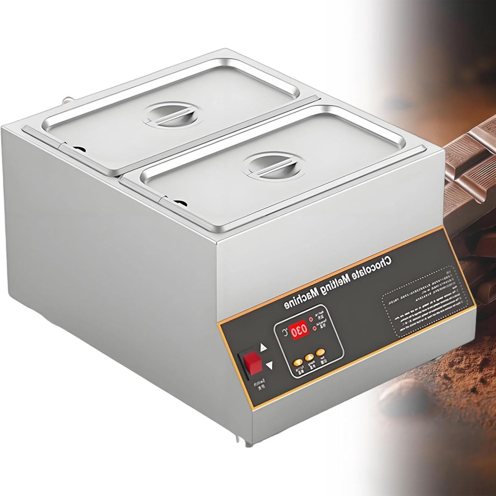 Tempéreuse à Chocolat, fondoir à Chocolat, contrôle de température de 0 °C à 85 °C avec Affichage numérique, pour la Restauration, Les Restaurants et Les cantines. Twin-Cylinder