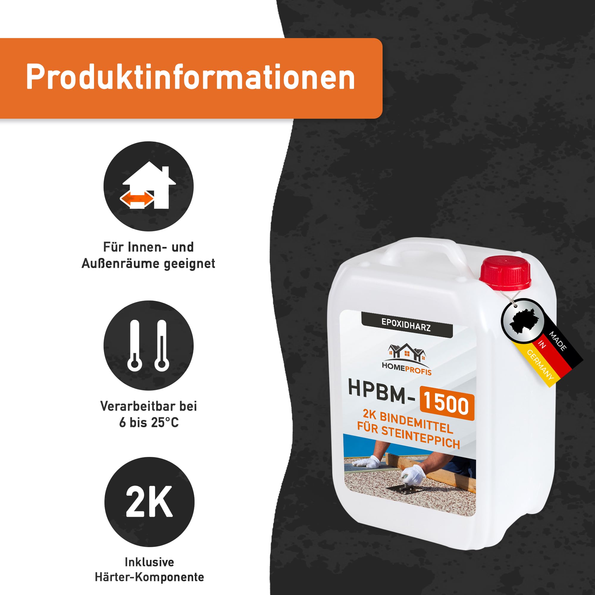 Home Profis® HPBM-1500 2K Epoxidharz Bindemittel für Steinteppich Innen & Außen (0,6kg) – Transparent, geruchsarm, ausreichend für 10kg Marmorkies