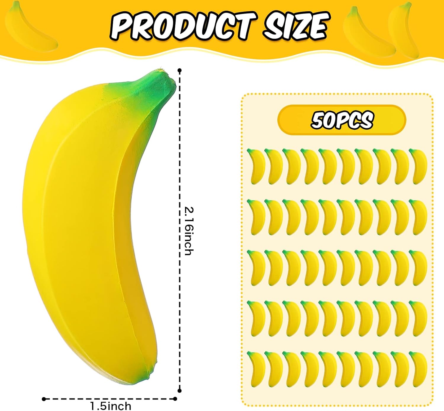 50 Pieces Banana Stress Toy PU Tiny Stretchy Fidget Banana Sensory Toy for Anxiety Relief Party Favors Adults Supply