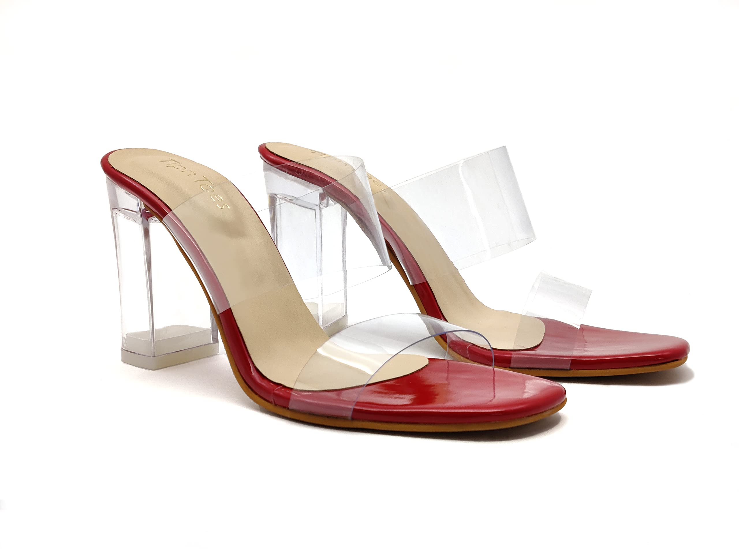TipnToes Women High Heel Casual Transparent Block Heels (Red, numeric_7) (B09WPY747C) Amazon Price History, Amazon Price Tracker