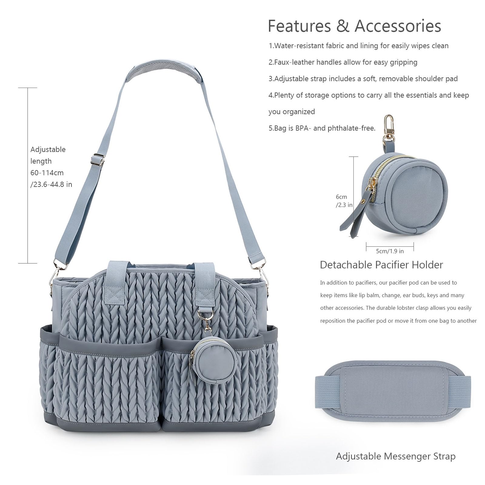 Bolsa organizadora de pañales multifuncional con diseño acolchado, varios bolsillos, aislante, impermeable, para mamás