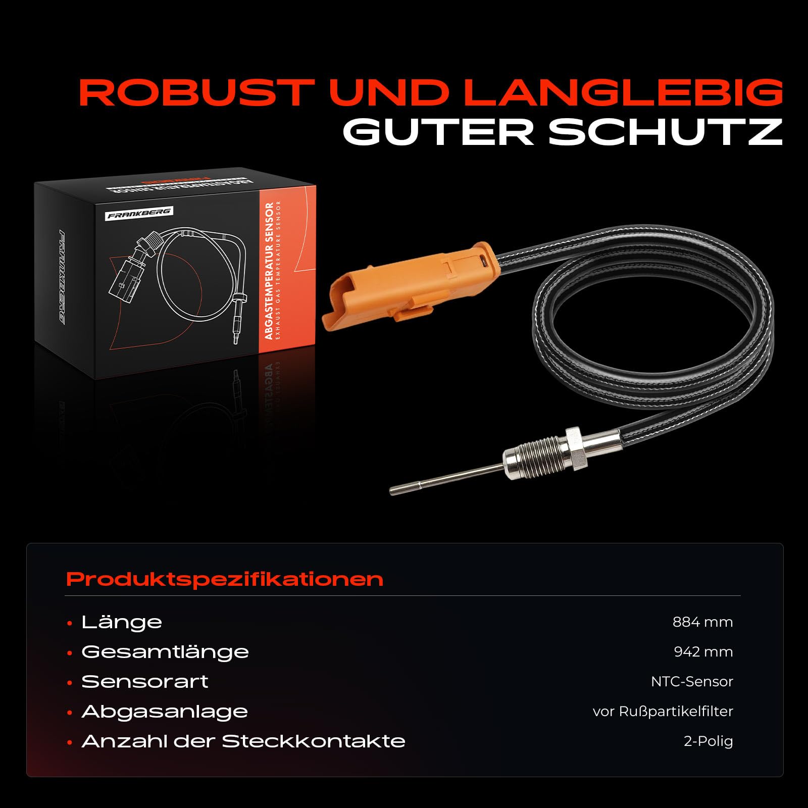 Frankberg Abgastemperatursensor 2-polig Kompatibel mit 307 3A/C 307 Break 3E 307 CC 3B 307 SW 3H C5 III Break RW 807 EB C8 EA EB C5 III RD 607 9D 9U Replace# 9666046680