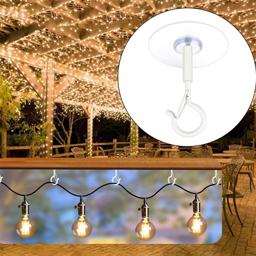 4PCS Self Adhesive Ceiling Hooks with Locking Clip Windproof Hooks Hooks for Hanging Lanterns Plants Wind Chimes String Lights Mosquito Netting White image 5