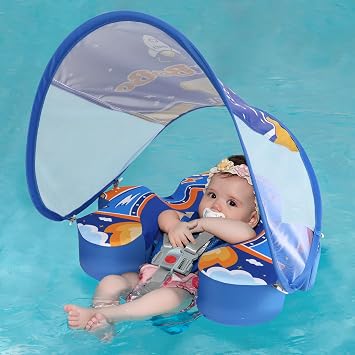 Swimbobo Baby Floats for Pool with Canopy Non Inflatable Soft Skin-Friendly Fabric Material Infant Swim Float for Boys and Girls Swimming Pool Toys