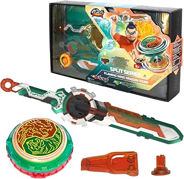 Infinity Nado - Spinning Top Boys, Battle Tops Launcher, Beyblade Nado, Metal Toy, 5+ Years, Split Series - Flaming Wind Dragon Tiger, Green