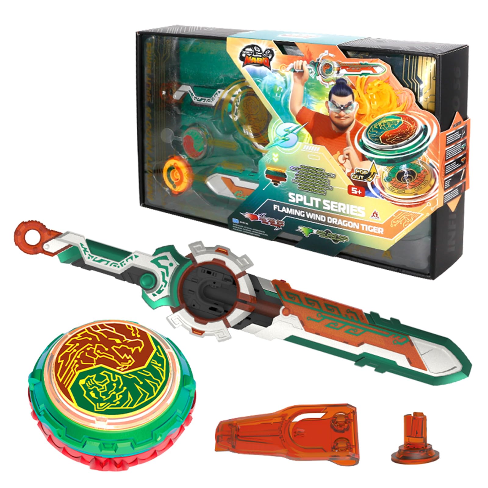 Infinity Nado Peonza para niños Juguete metálico niños, Peonza Battle Tops Lanzador Juguete niños, Peonza Beyblade Nado niños a Partir de 5 años, Serie Split - Flaming Wind Dragon Tiger