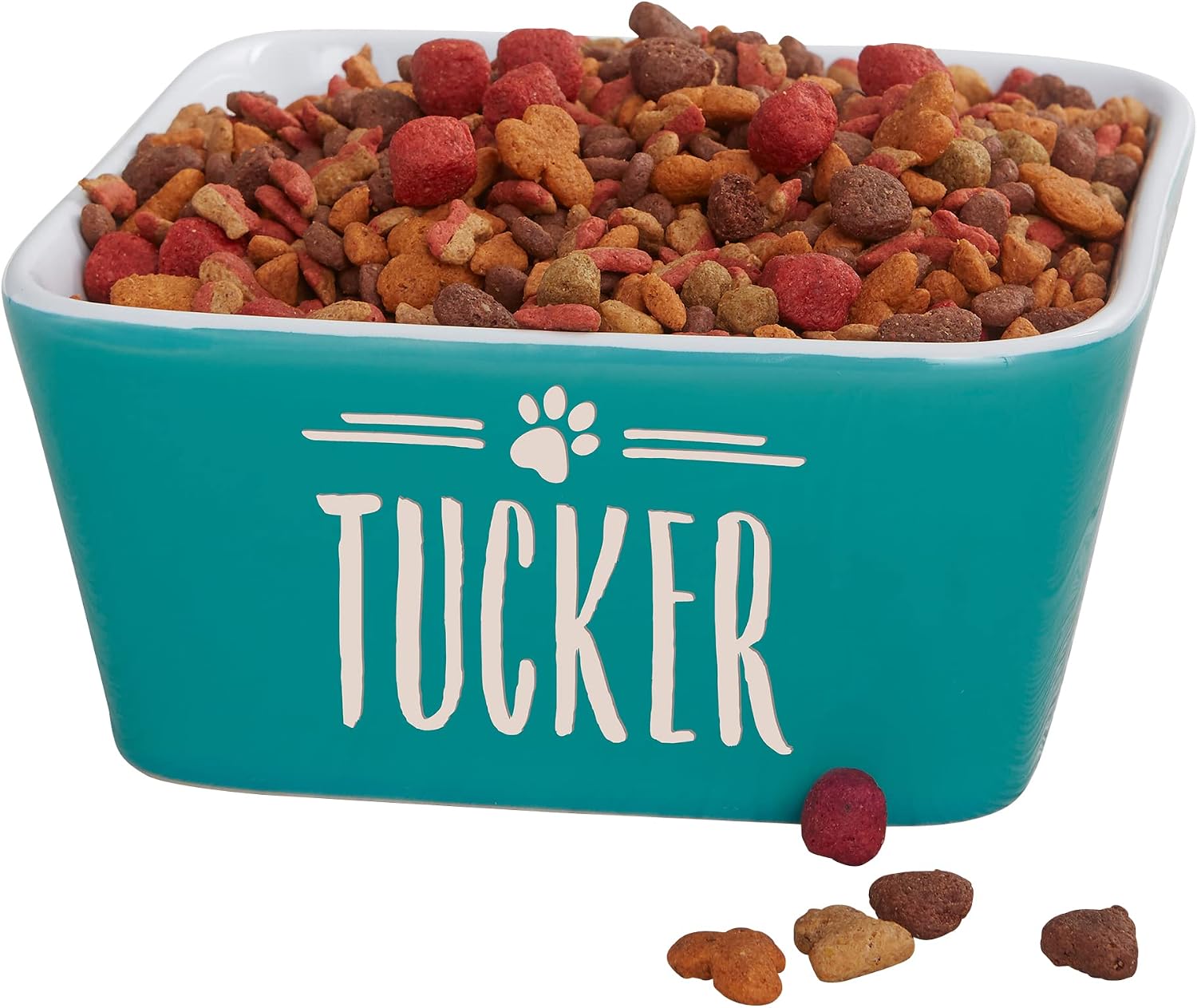 Personalization Universe Pet Icon Ceramic Square Dog Bowl – Customizable, Hand-Glazed, Microwave & Dishwasher Safe, 53oz Capacity – Turquoise Blue