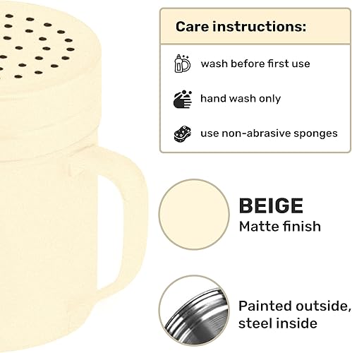 Miniatura 29 de CUSINIUM Salero de metal y pimienta, con asa, condimentos y especias con agujeros y tapas, 10 onzas, 2 piezas, estilo: mediano plateado,Negro