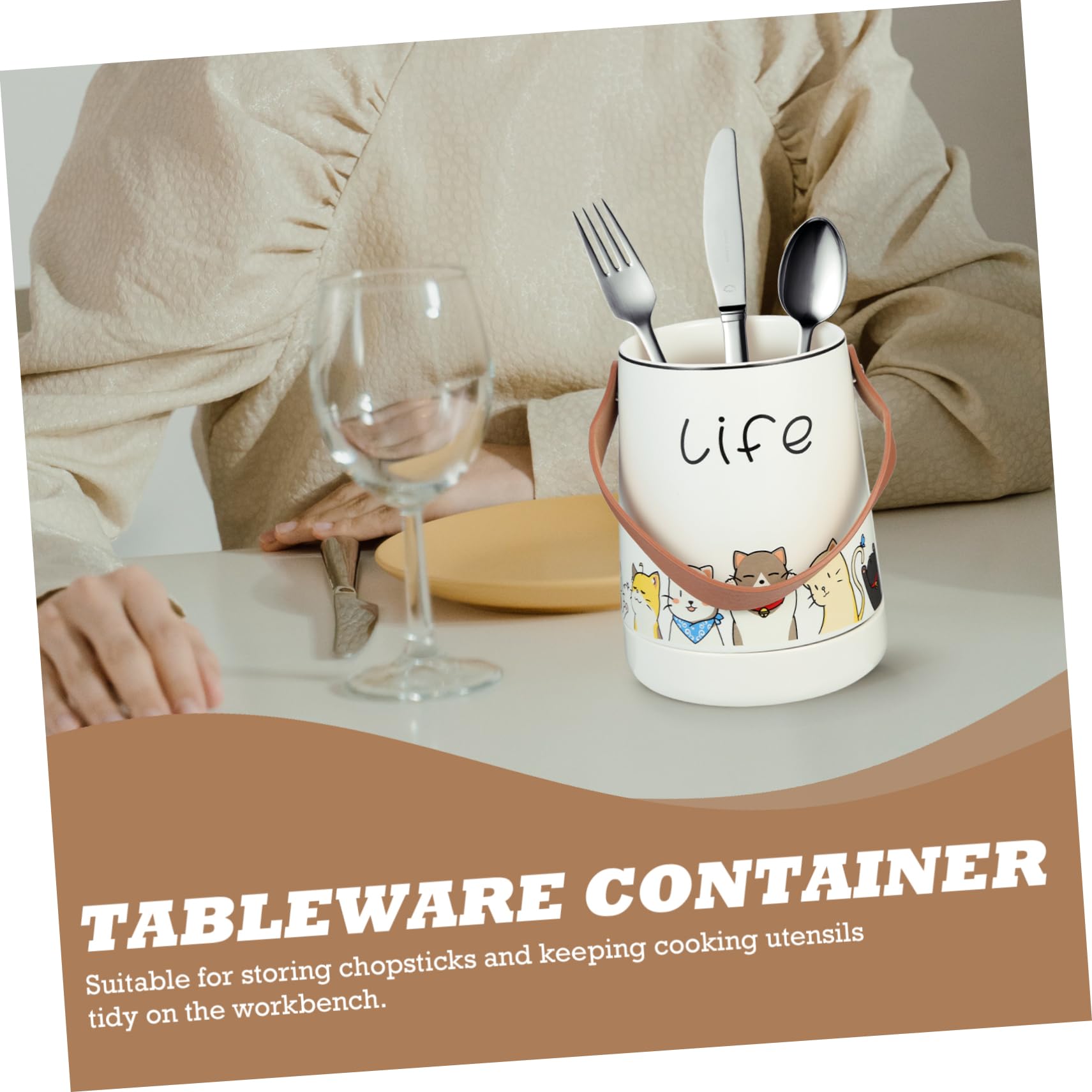 PRETYZOOM Organisateur de Baguettes en Céramique Blanc Porte-ustensiles Drainant pour Fourchettes et Cuillères, Support Simple et Stylé pour Rangement Cuisine