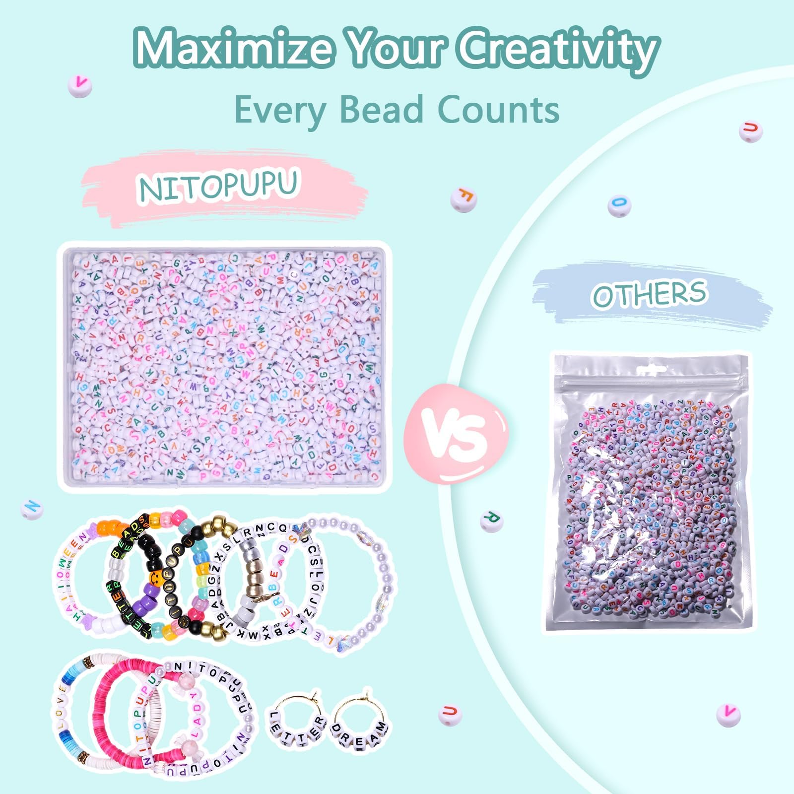 Cuentas acrílicas con letras del alfabeto, cuentas cúbicas blancas coloridas para pulseras de amistad y regalos, fabricación de joyas de recuerdo (7 x 4 mm, redondas, 1000 unidades)