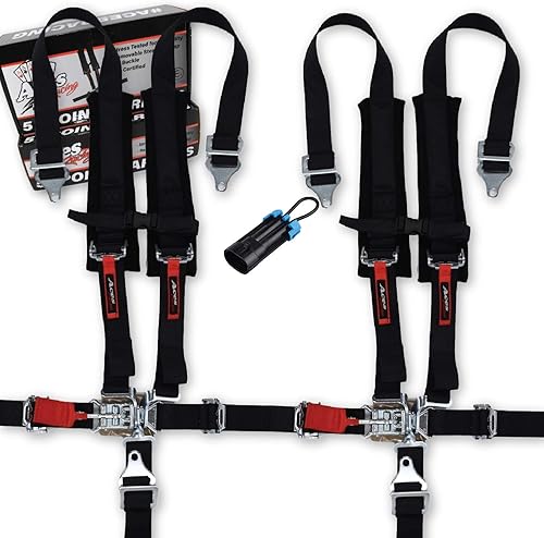 5 Point Harness (Pair) for Polaris RZR With Bypass plug (Black, 5 Point)