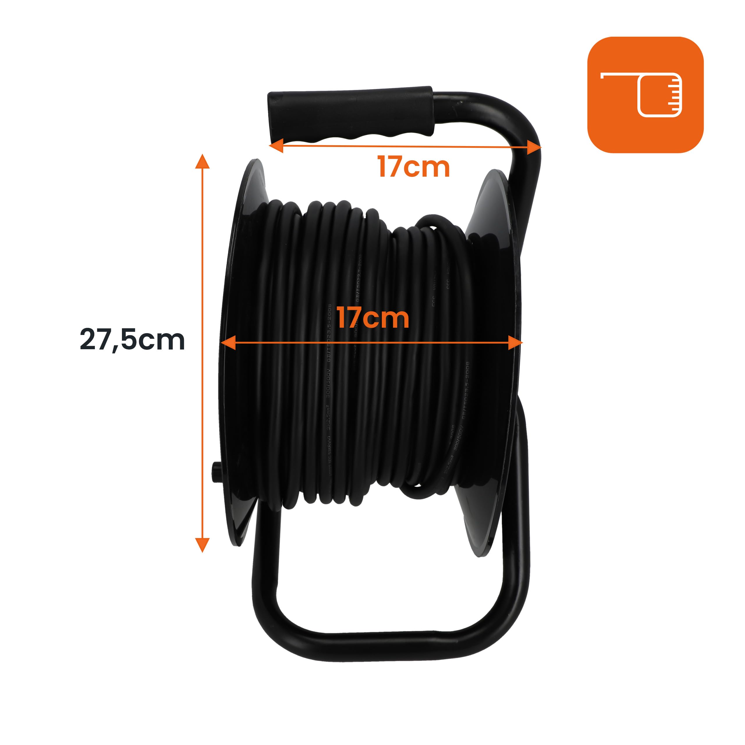 SmartLED-Kabeltrommel, für den Außen- und Innenbereich, 4 Steckdosen mit Erdung, 50 m, schwarz, für den Baubereich, 3x2,5 mm, Garten, Kindersicherung, 2500 W (50 Laufmeter)