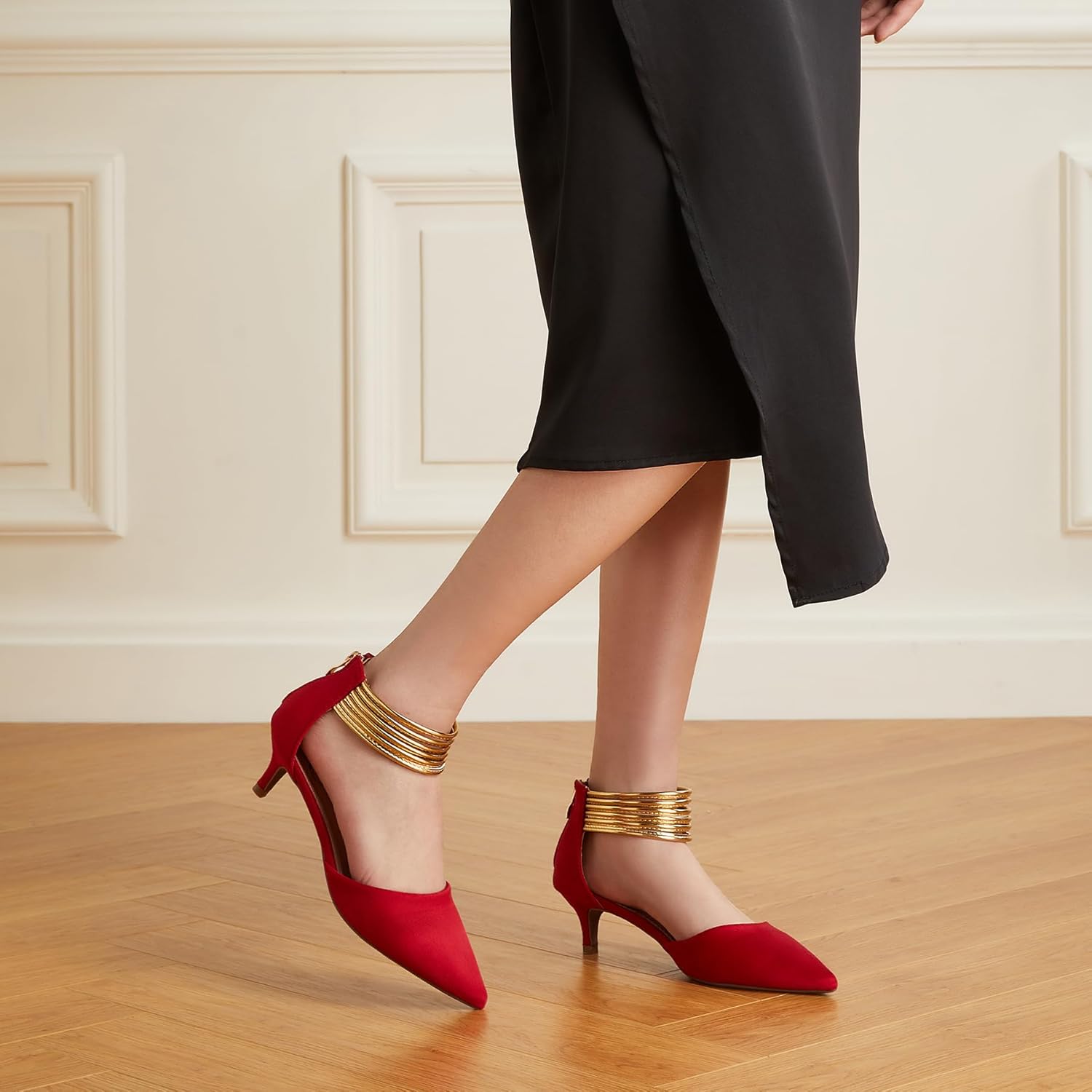 Trary Kitten Heels for Women Closed Pointed Toe Low Stiletto Heels Pumps Shoes Women Comfortable Ankle Strap Pumps 2" Heel Party Dressy Shoes - Image 6