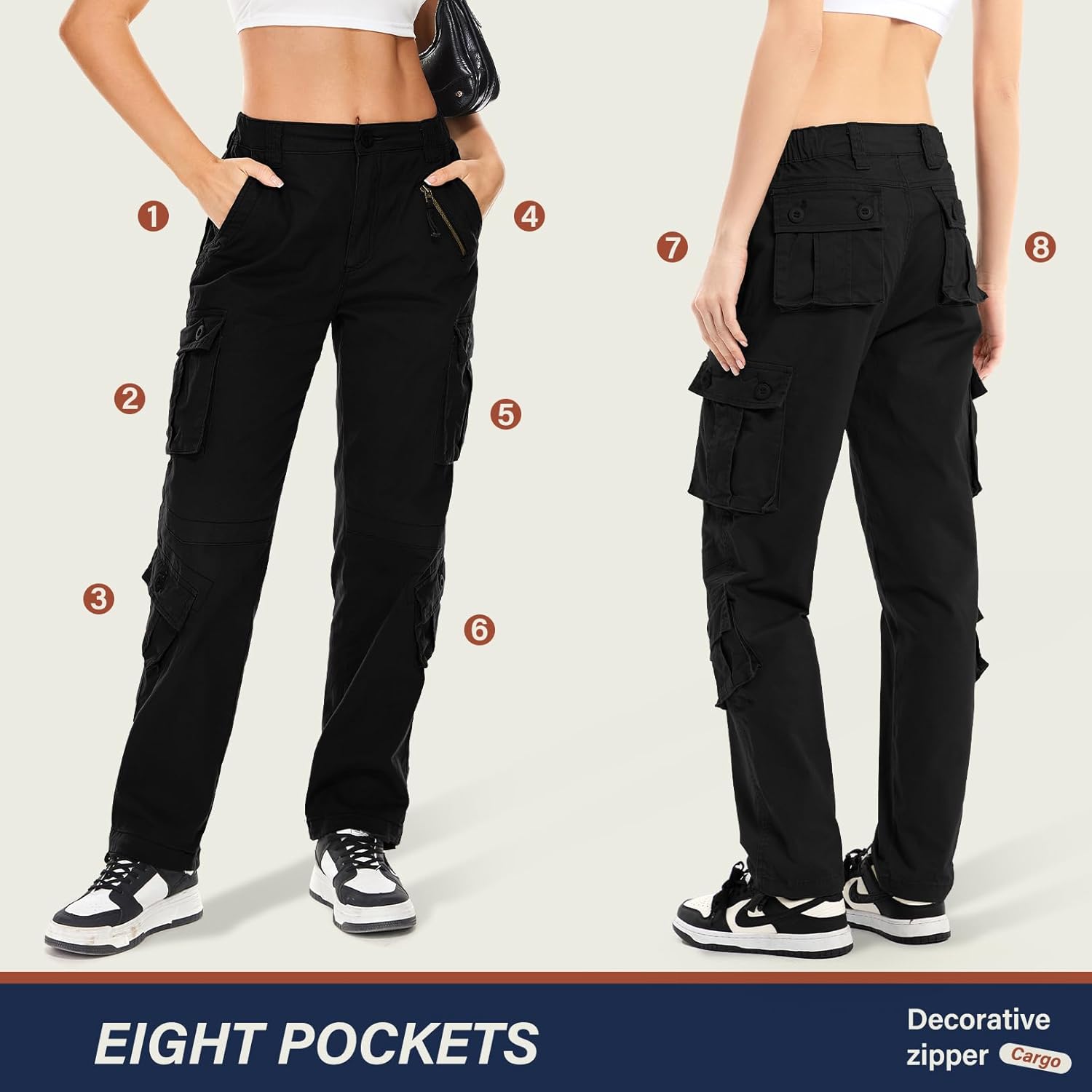 Alfiudad Womens Cargo Pants with Pockets, Women's Casual Military Army Hiking Combat Tactical Work Pants Trousers - Image 2