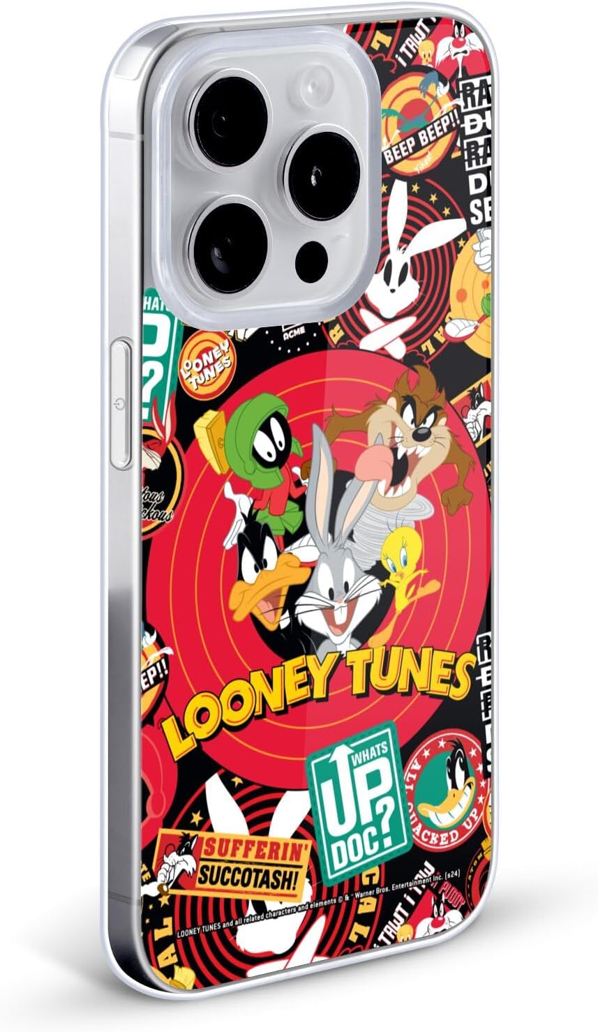 Head Case Designs Officially Licensed Looney Tunes Sticker Collage Graphics and Characters Gel Case [Military Grade Protection] Compatible with Apple iPhone 17