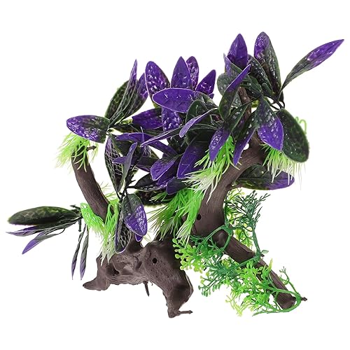Artificial Aquatic Plants Resin Driftwood with Green Faux Anubias Aquarium
