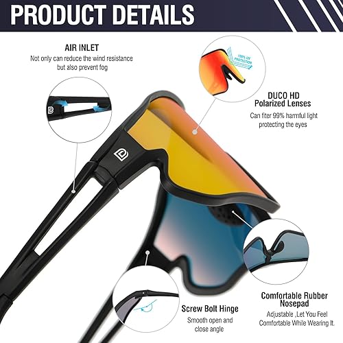 Miniatura 4 de DUCO Gafas de sol polarizadas deportivas para hombres y mujeres, gafas de sol para correr, pesca, ciclismo, béisbol, protección UV400, DC0023