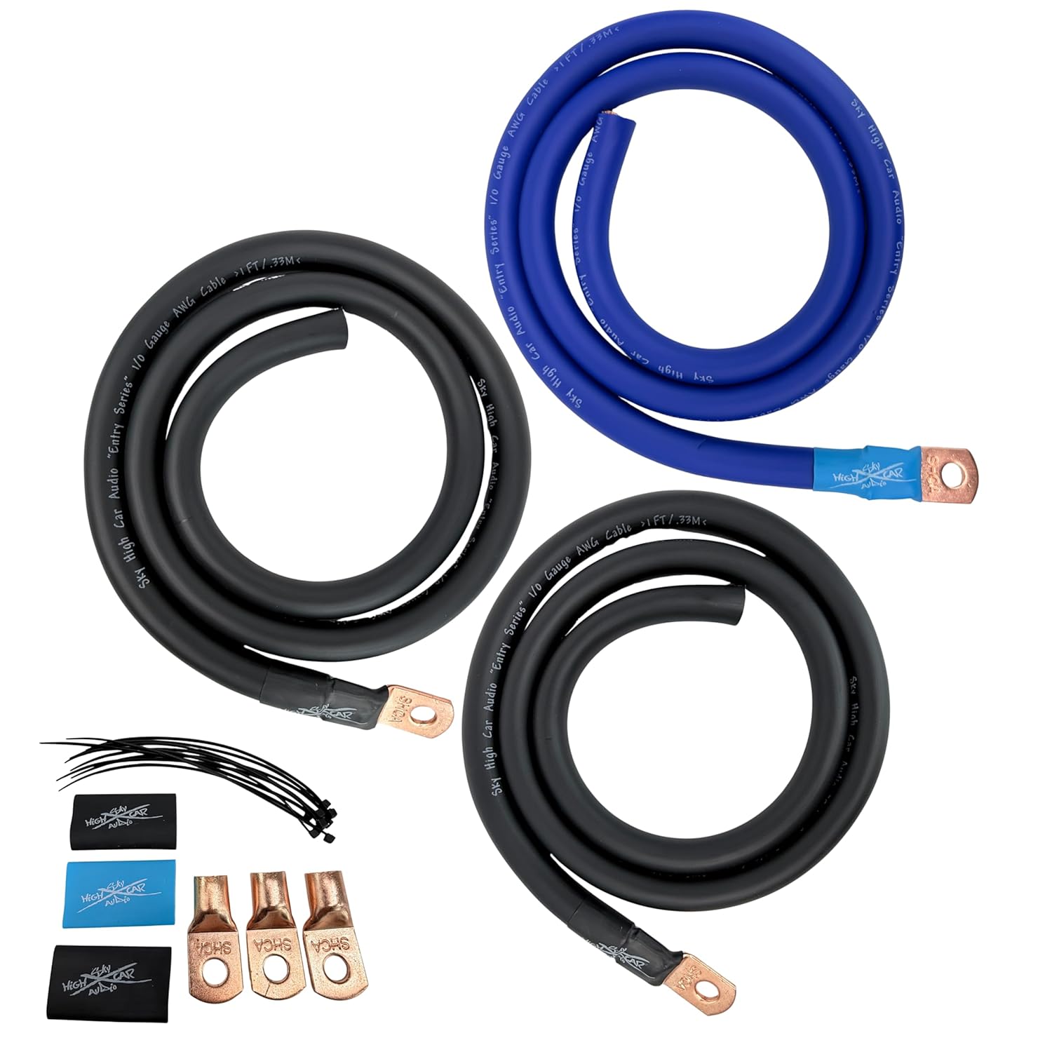Sky High Car Audio E-Series Big 3 Upgrade Kit 1/0 & 4 Gauge CCA Power Wire Alternator Battery Ground Wiring Kit Multiple Colors
