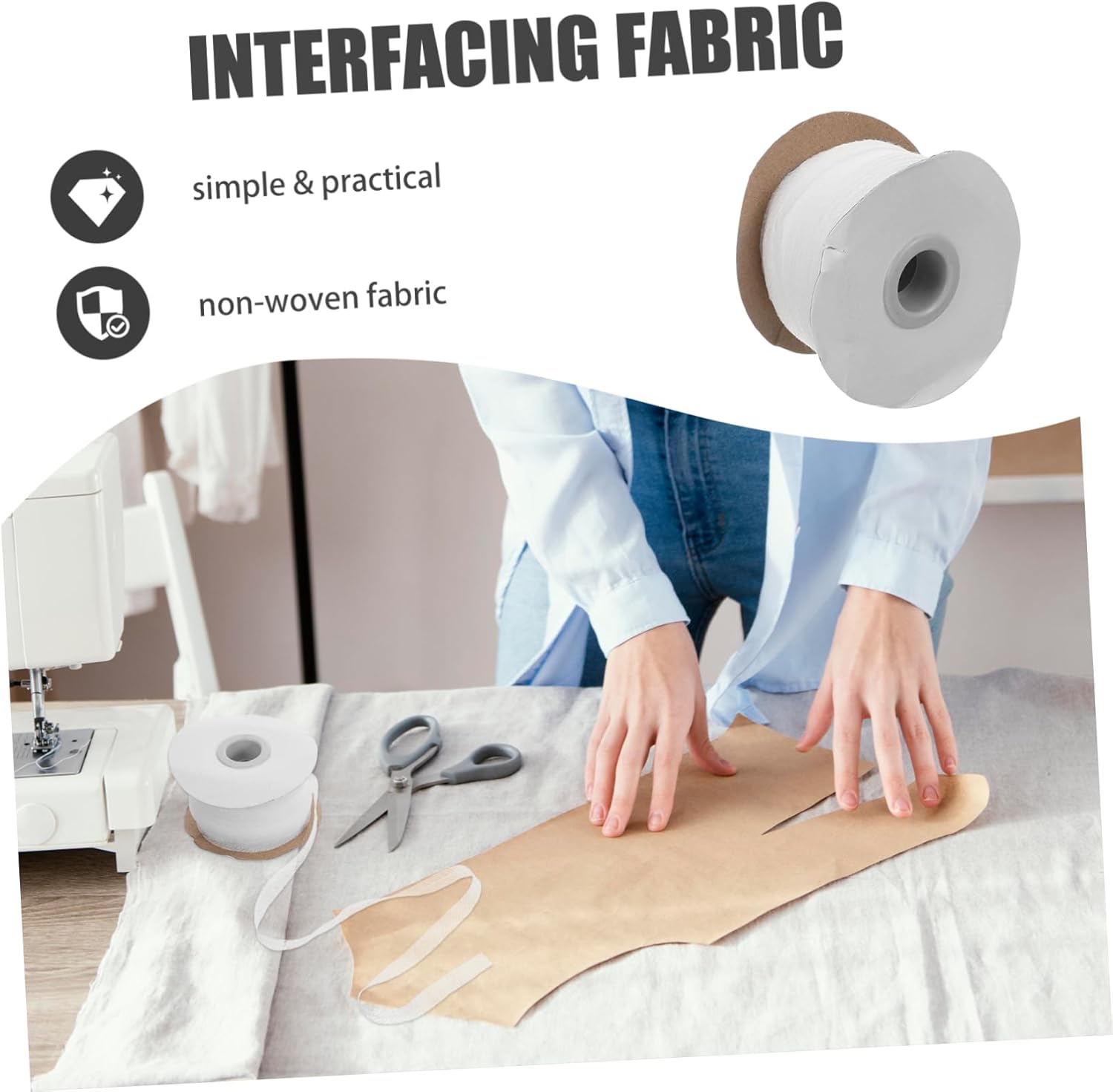 Gogogmee 3rolls Fusible Interfacing Strip Clothing Interfacing Fabric for Sewing Projects Easy Alignment Center Line Versatile for Apparel Home Decor