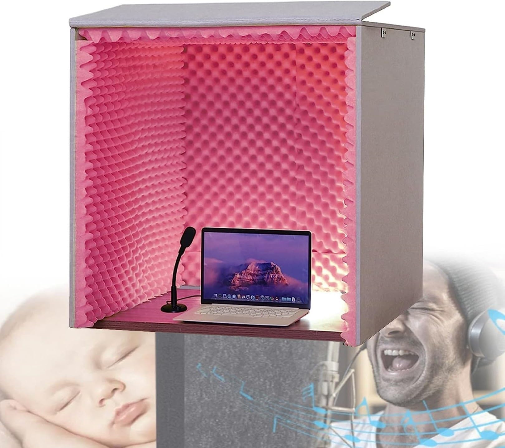 Estudio de grabación Vocal portátil e insonorizado: Cabina insonorizada de sobremesa, absorción acústica Caja acústica roja de 80x80 cm Hecha a Mano, Ideal para músicos y po