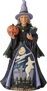Enesco Jim Shore Heartwood Creek Halloween Witch with Pumpkin and Graveyard Scene Figurine, 8.66 Inch, Multicolor,Purple