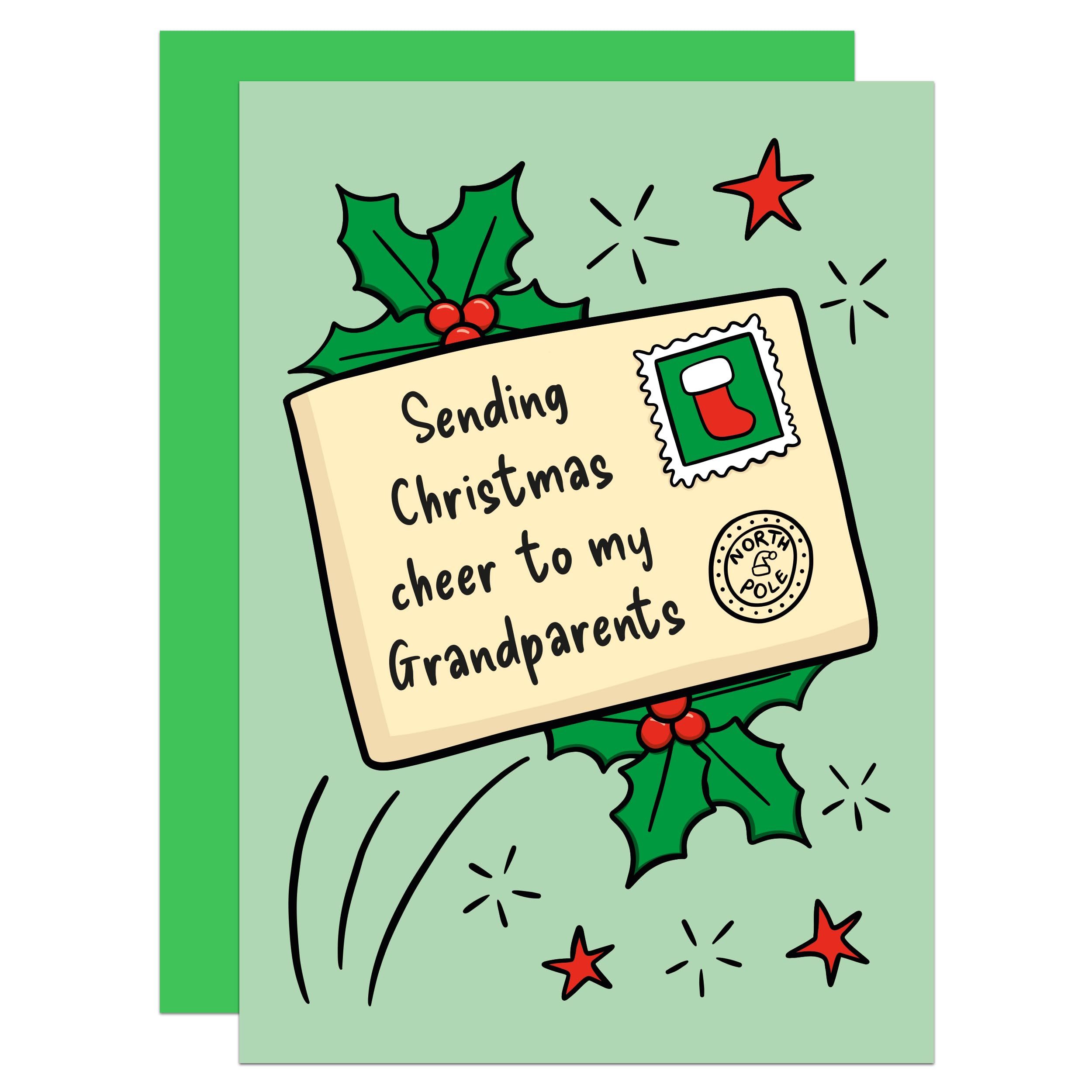 Grandparents Christmas Cheer Card, From Grandchild, Cute, Letter, Letterbox (Grandparents)