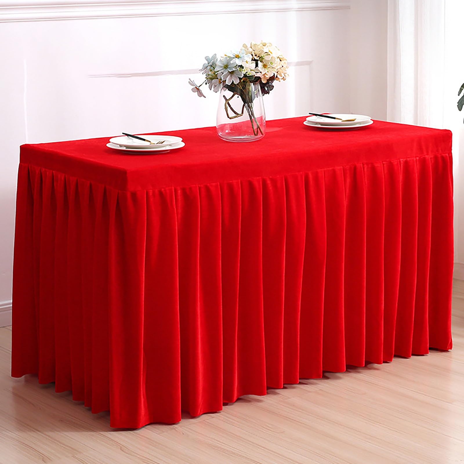 Gelber Samt-Tischrock, waschbar, knitterfrei, Tischdecke für Hochzeiten, Partys und Veranstaltungen, wiederverwendbarer Schreibtischrock, 160 x 60 x 75 cm, perfekt für Bankette und Konferenzen