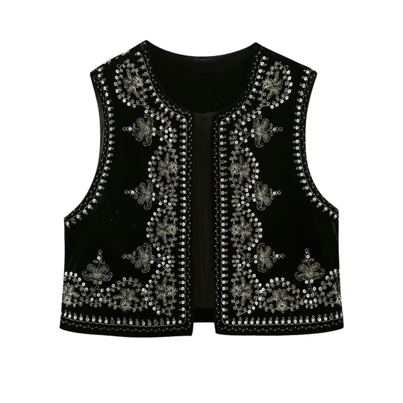 KWTF Vintage Autumn Velvet Embroidery Vest Jackets Women V Neck Sleeveless Black Waistcoats Female Fashion Mujer Tops