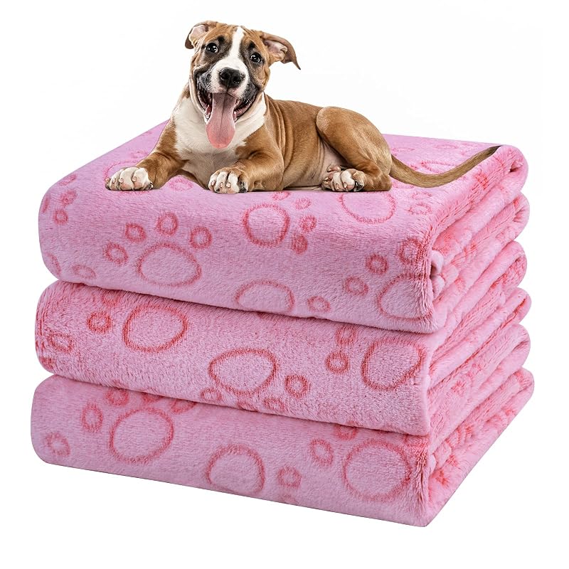 Manta para Cães de Fleece Coral Macio Dono Pink Bone Grande 104,14 x 78,74 cm, Pacote com 3