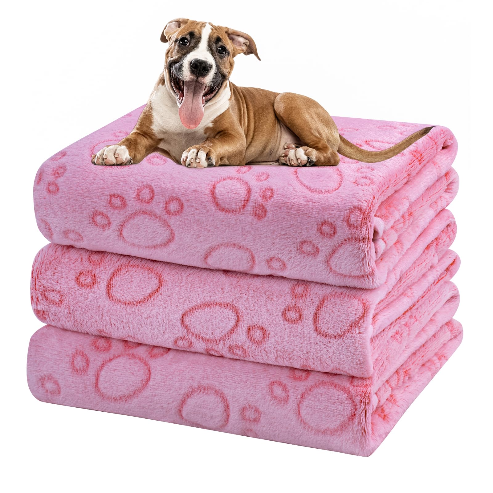 Dono 1 Pack 3 Dog Blankets, Soft Fluffy Fleece Pet Blanket Warm Sleep Mat Paw Print Design Puppy Kitten Throw Blankets Doggy Blanket for Dogs