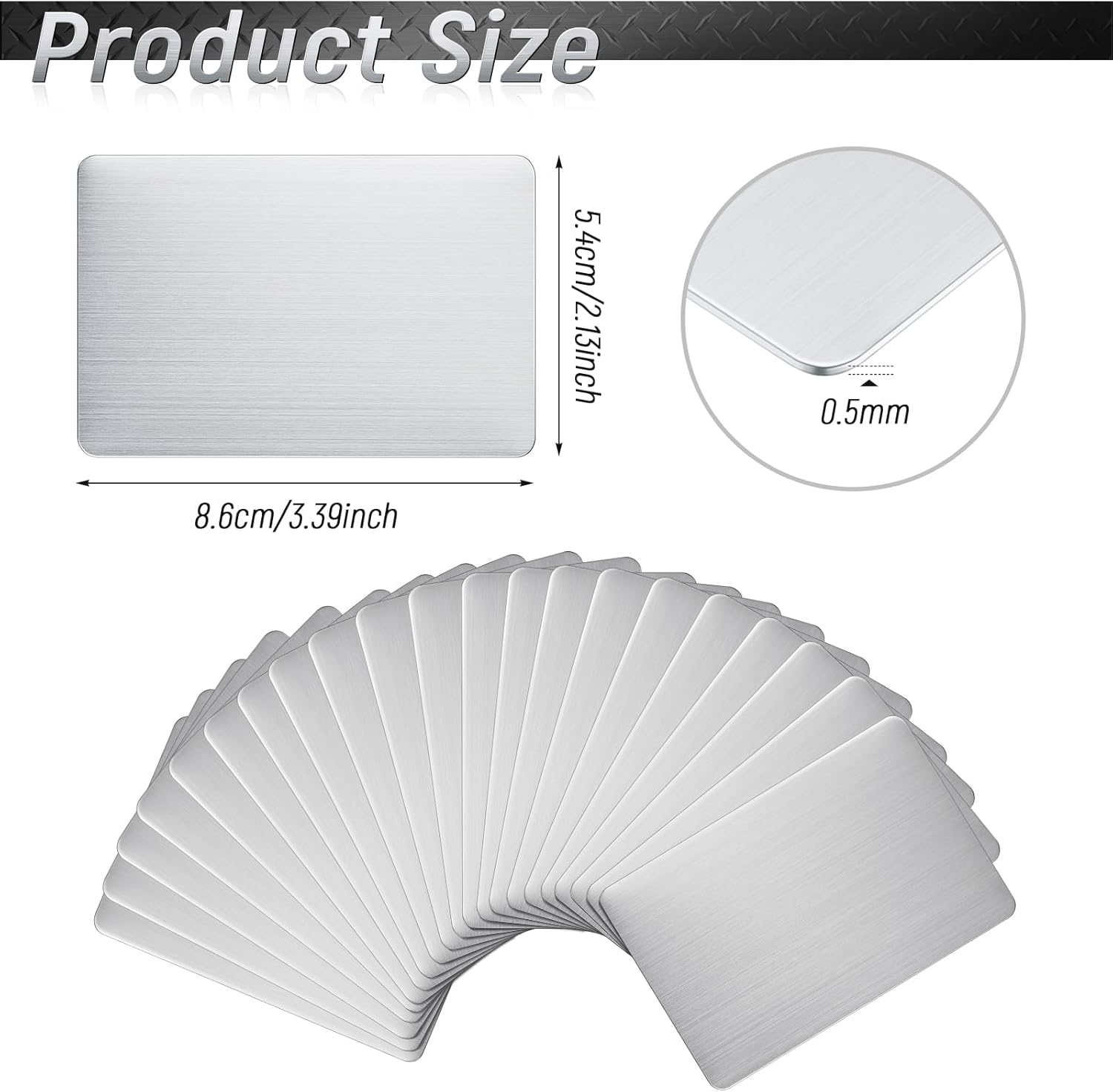 Tandefio 50 Pcs 304 Stainless Steel Metal Business Cards 3.4 x 2.1 Inch Laser Engraving Stainless Blank Steel Card for House Office Customer DIY Gift(0.5 mm Thickness)