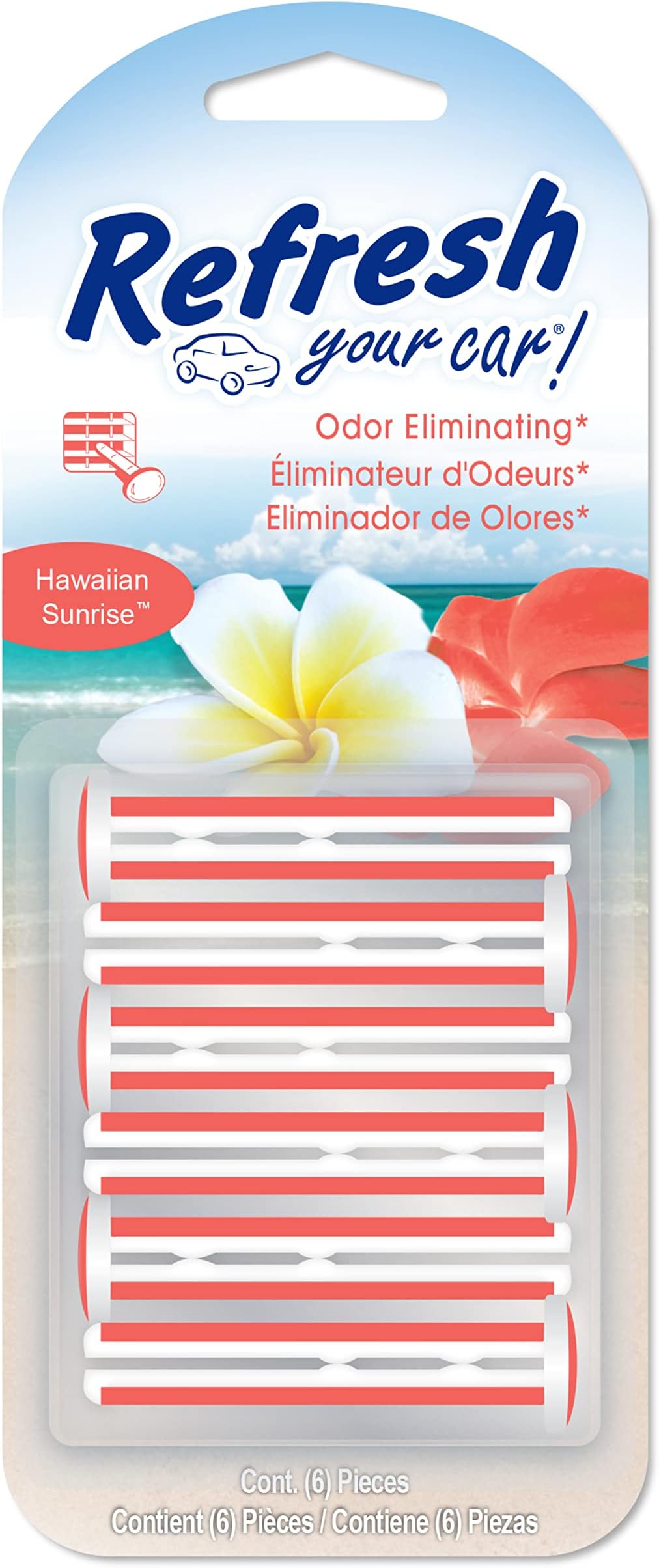 Refresh Your Car Car Air Freshener, Odor Eliminator, Set of 6 Auto Vent Sticks, Hawaiian Sunrise Scent, Refresh Your Car