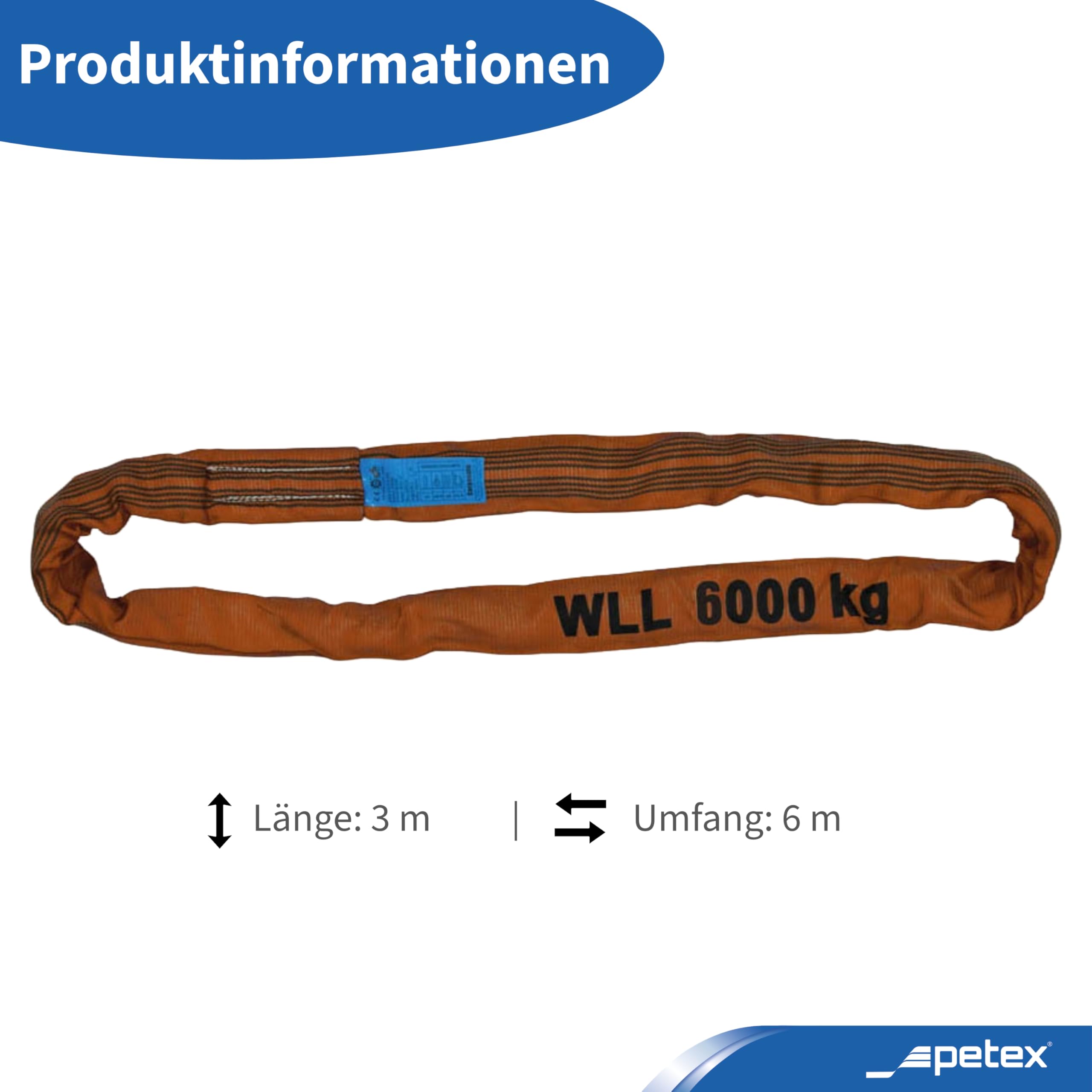 Petex 47206306 pętla okrągła WLL 6000 kg, długość 3 m, obwód 6 m, brązowy