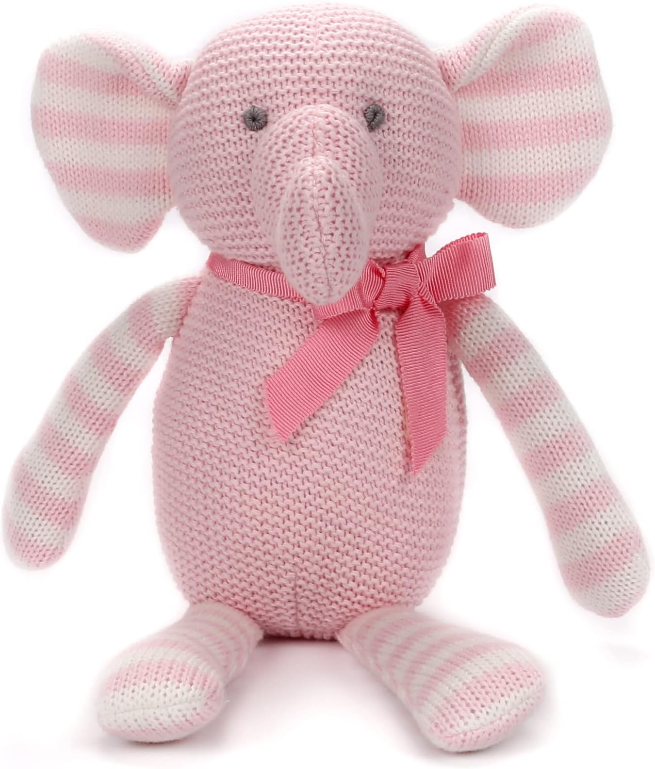FLUFFYFUN 100% Organic Cotton Pink Elephant Plush, 7.1" Baby Stuffed Animals for Newborn