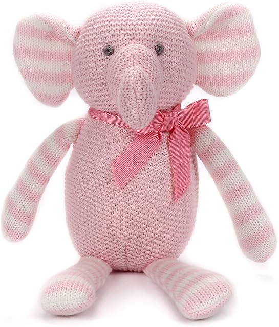 FLUFFYFUN Organic Baby Toys Pink Elephant Stuffed Animal 7.1"
