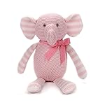 FLUFFYFUN 100% Organic Cotton Baby Toys Pink Elephant Stuffed Animals for Newborn 7.1