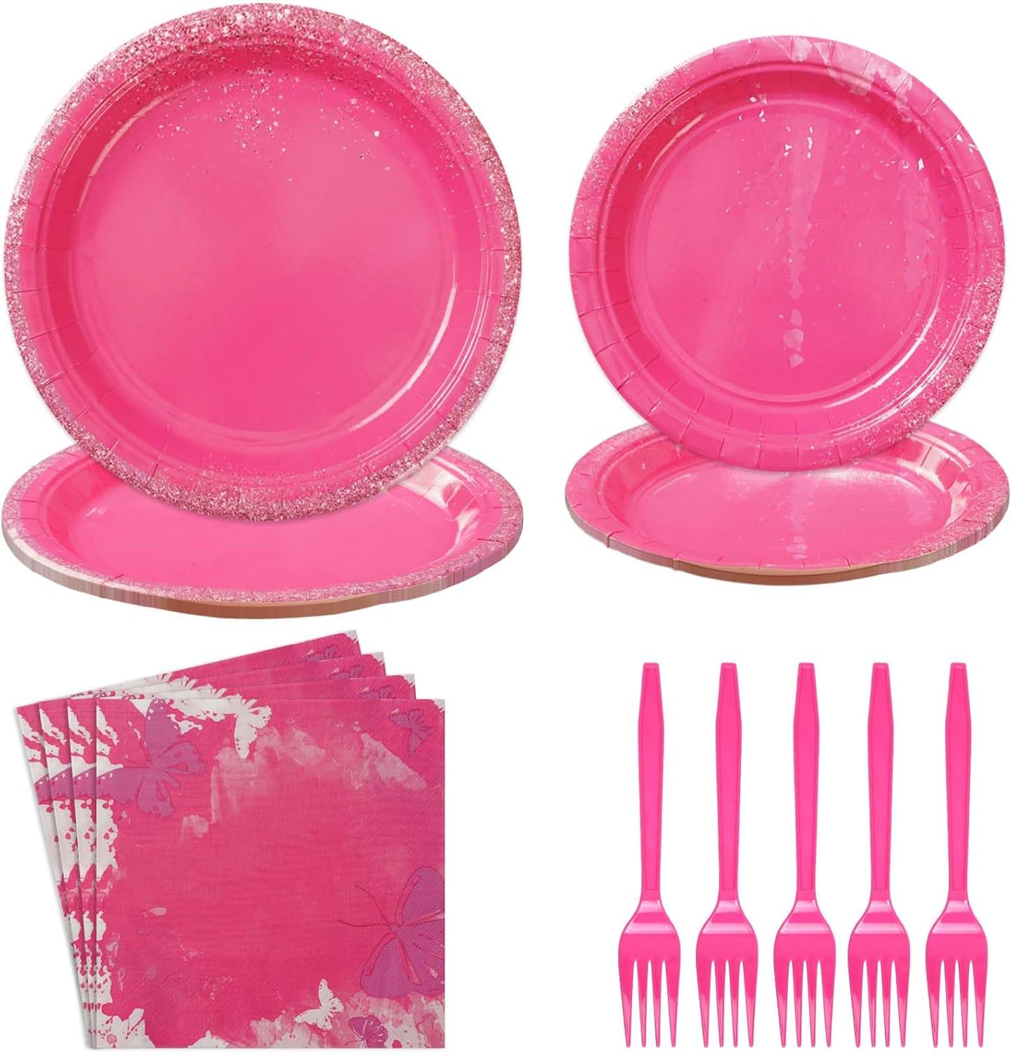 96Pcs Hot Pink Party Supplies Hot Pink Plates and Napkins Tableware Set Hot Pink
